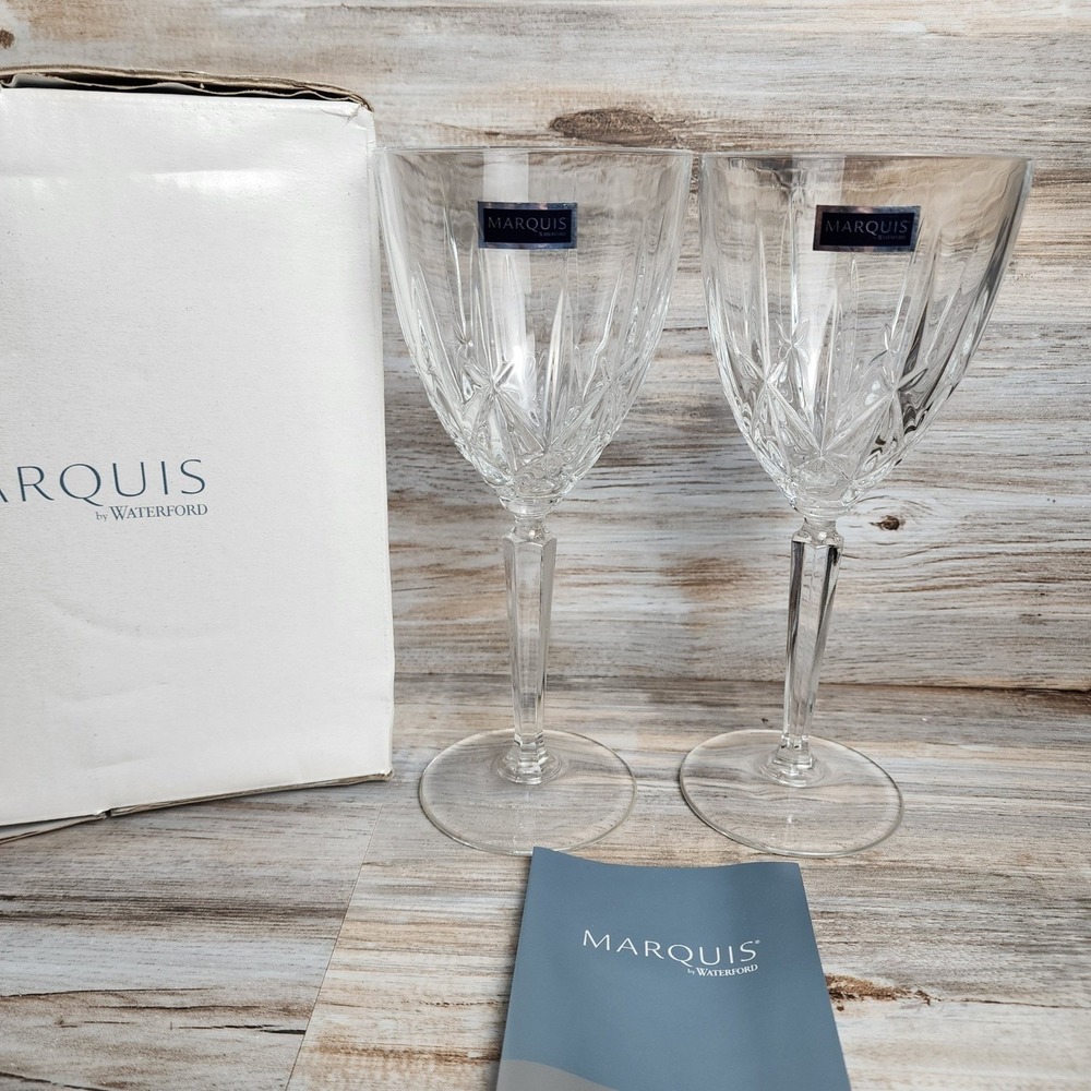 NIB Waterford Marquis Sparkle Oversized Wine Glass Goblet Pair Set of 2 Glasses